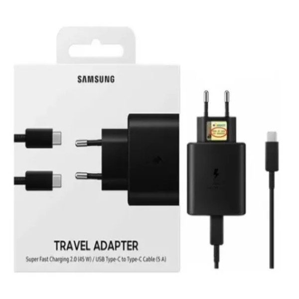 CARREGADOR DE TOMADA USB ULTRA RÁPIDO TRAVEL  CHARGER PRETO  SAMSUNG 45W TYPE-C  KIT ADAPTADOR +CABO 1MT EP-TA845XWCGCN