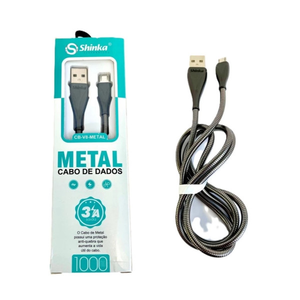 CABO DADOS   USB AM/MICRO USB (V8)METAL PTO 1,0M 3A SHINKA