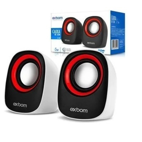 CAIXA DE SOM CS89 2.0  USB POWER PARA PC EXBOM  5W  VERMELHO E PRETO  CONECTOR: ENTRADA: USB / SAÍDA: P2