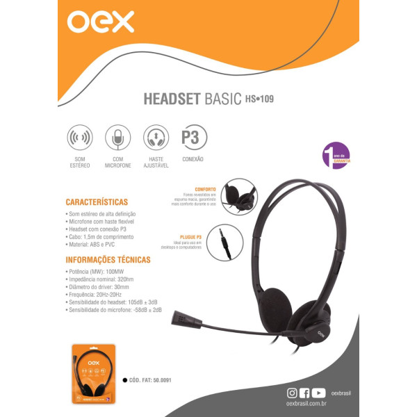 HEADSET HS109 BASIC P3 PR OEX
